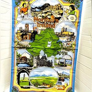 Northern Ireland Souvenir Tea Towel Wall Hanging Vintage Linen Cotton